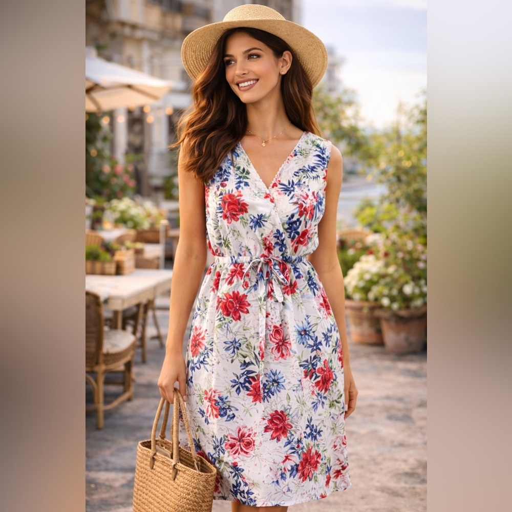Eddie Bauer Floral Midi Dress Size 6 Cottagecore Summer Lightweight Cotton